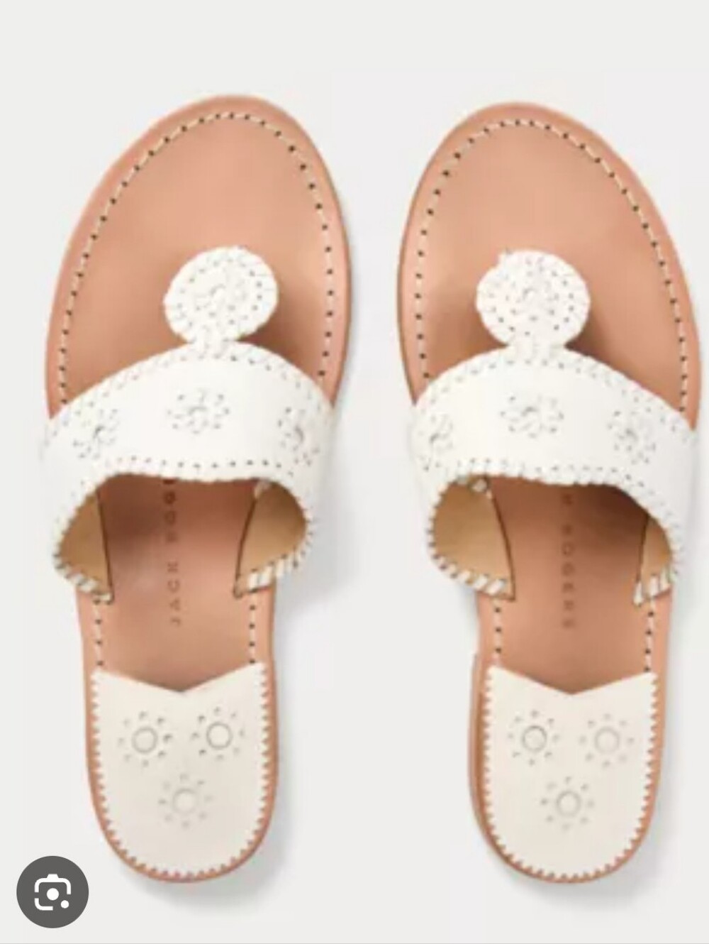 Jack Rogers White Floral Leather Toe-Post Sandals